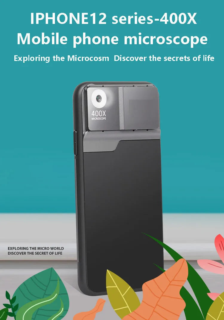 Black silver aluminium alloy and TPU mobile phone microscope lens with 400X magnification for iPhone compatibility