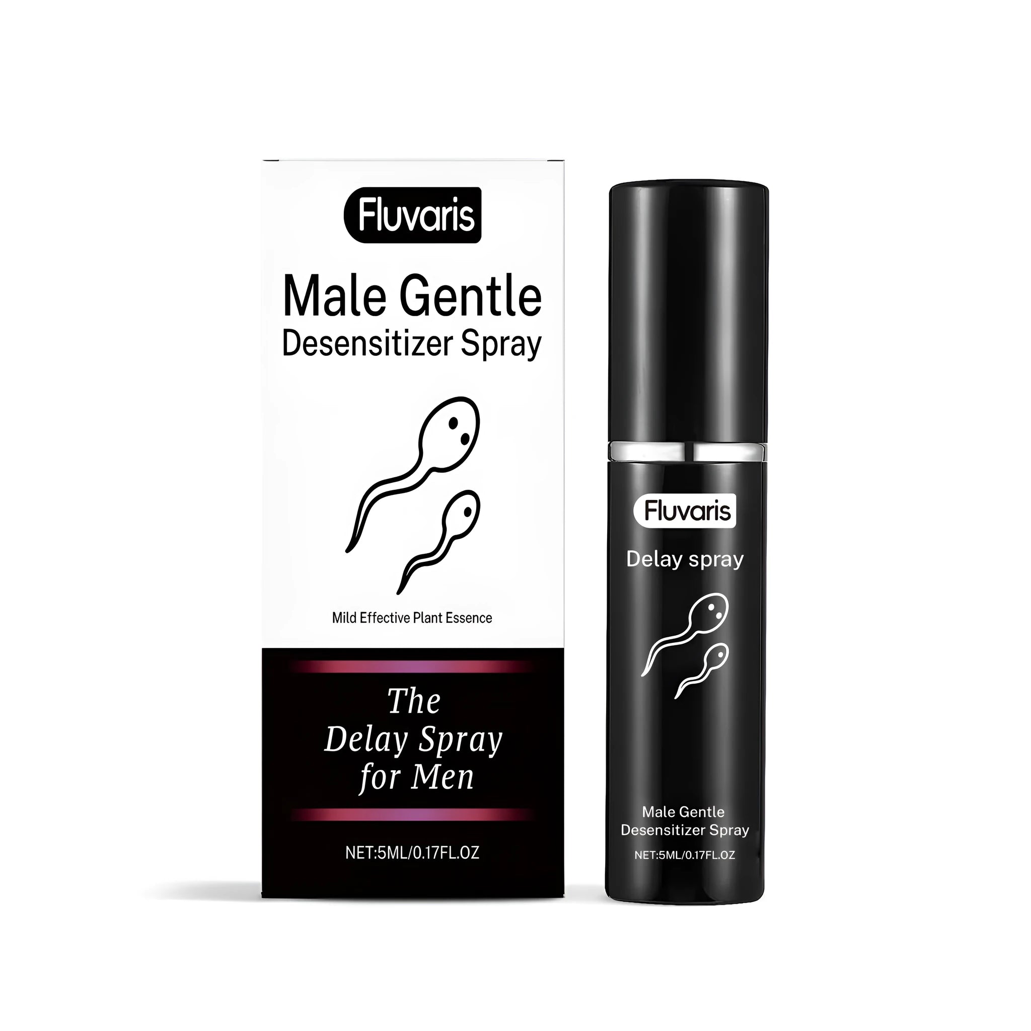 Men's delayed care spray in 5ml bottle with glycerin and ginger extract ingredients