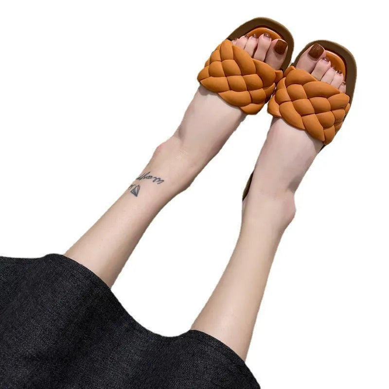 Women's plaid pattern beach sandals with anti-skid thick PVC soles in four colour options