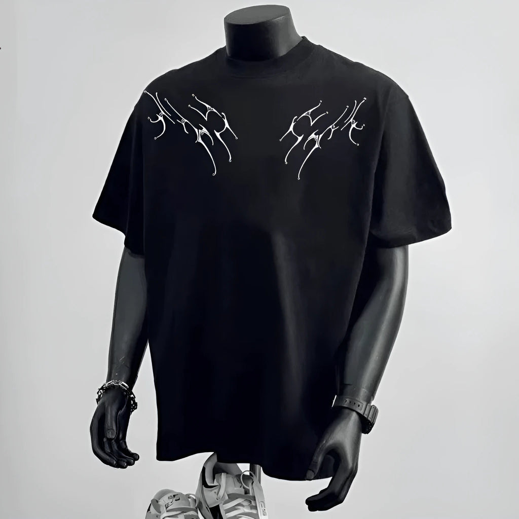 Men's black pure cotton short sleeve shirt with printed design and loose fit for business commuting