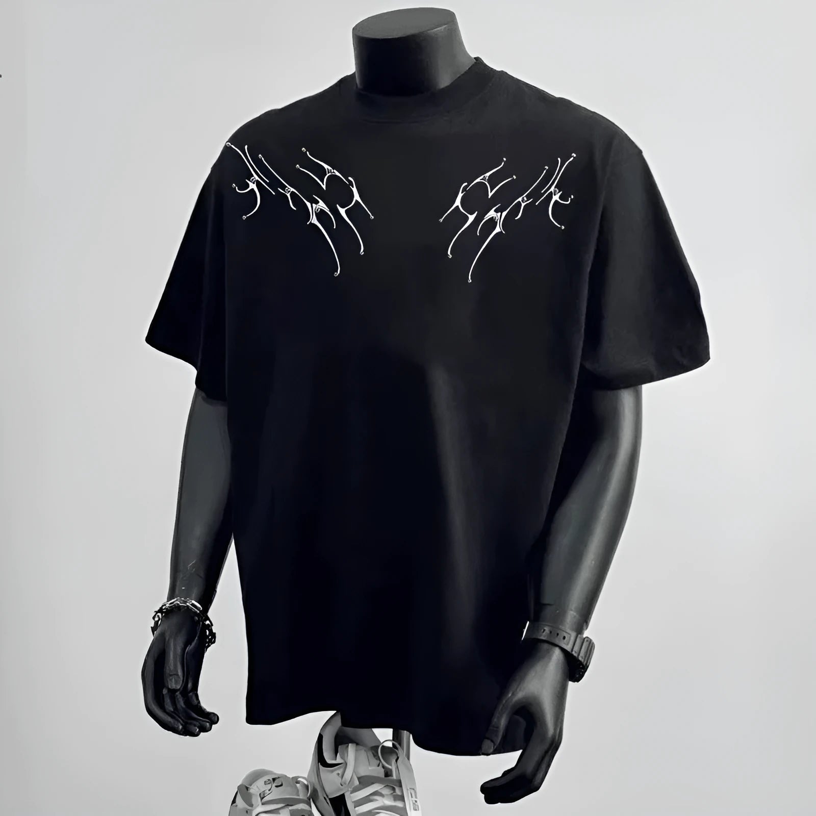Men's black pure cotton short sleeve shirt with printed design and loose fit for business commuting