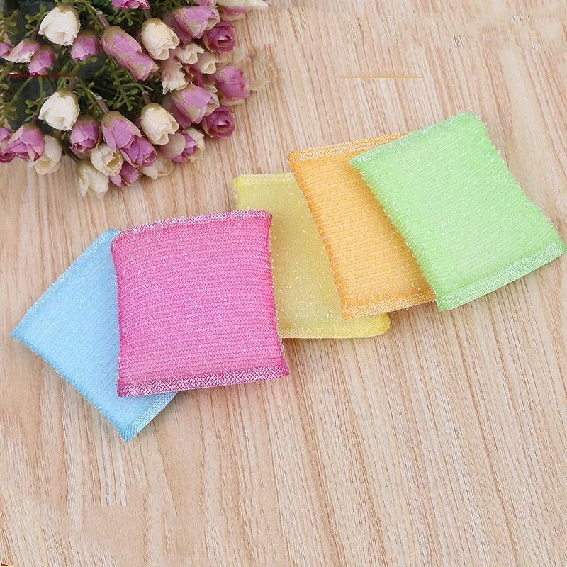 Pinstripe fabric dishwashing sponge mop in macaron mixed colours showing sponge and plastic construction