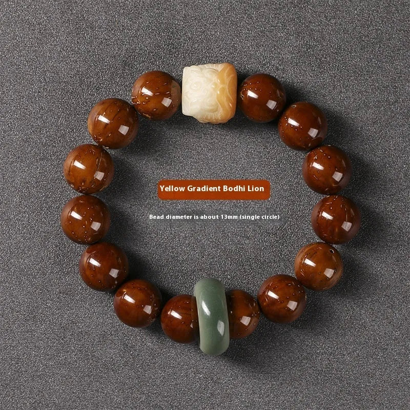 Hand-woven 13mm round bead bracelet in ivory nut lion style with single circle design