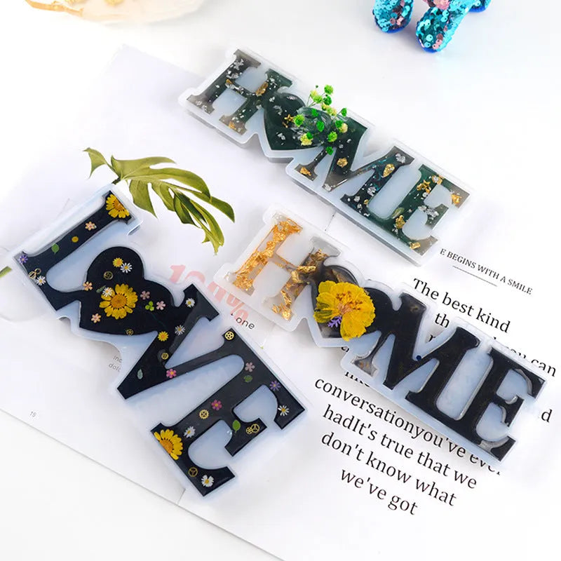 Silicone epoxy mould with raised English letter patterns for resin jewellery making
