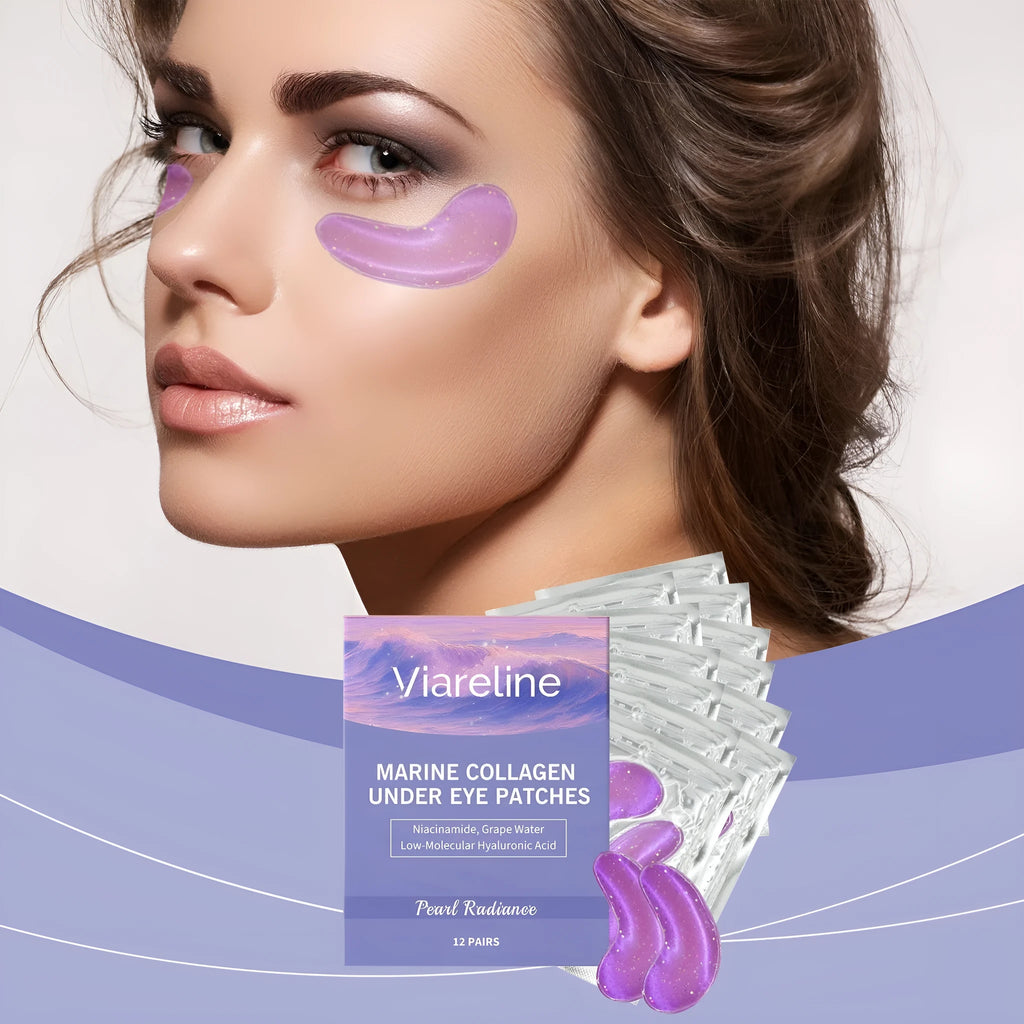 Pack of 12 collagen and hyaluronic acid gel eye masks for daily skincare.