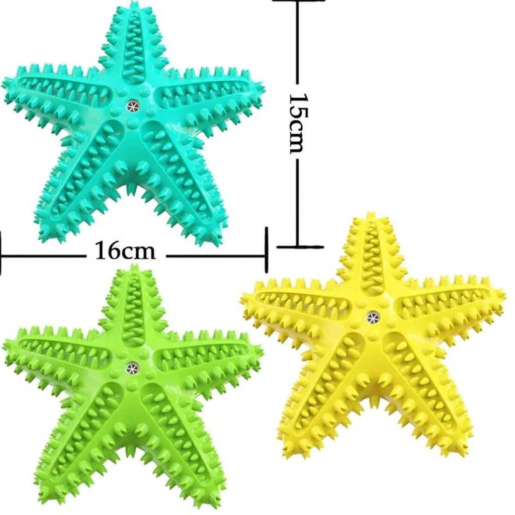 Edible TPR starfish-shaped dog chew toy with squeaker for large dogs in blue colour