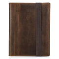 Brown Crazy Horse leather A5 notebook protective sleeve with socket-style closure