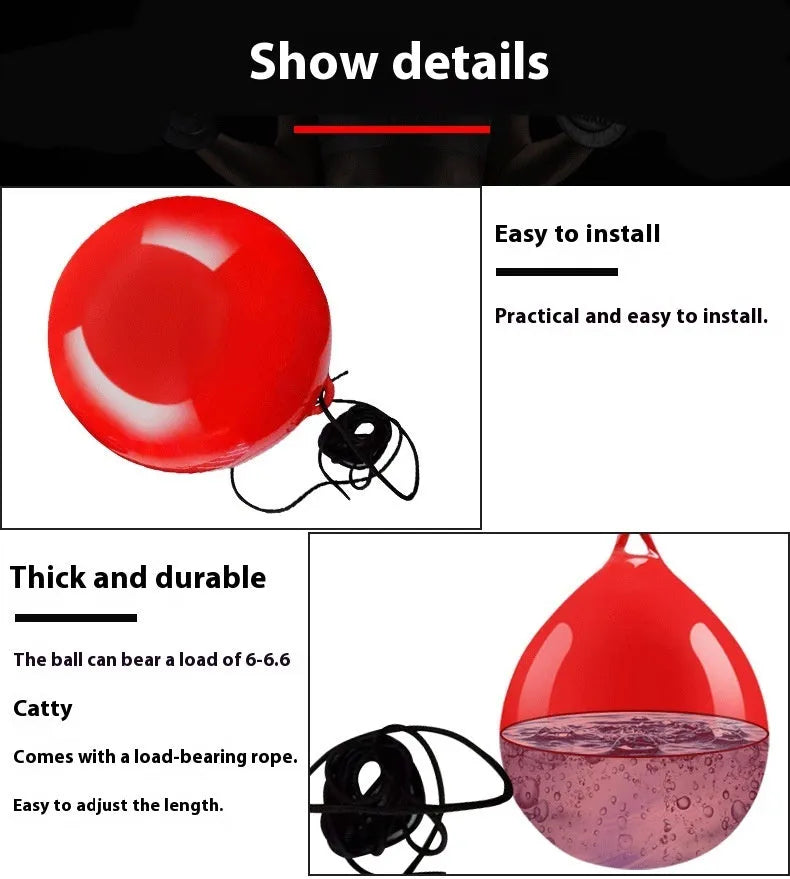 Red PVC water filled boxing reaction ball with hook rope for speed training