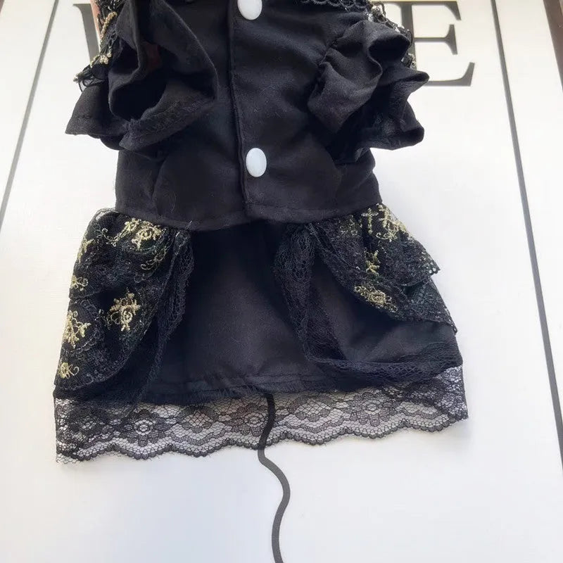 Golden Gothic princess skirt pet dress for dogs and cats with size chart
