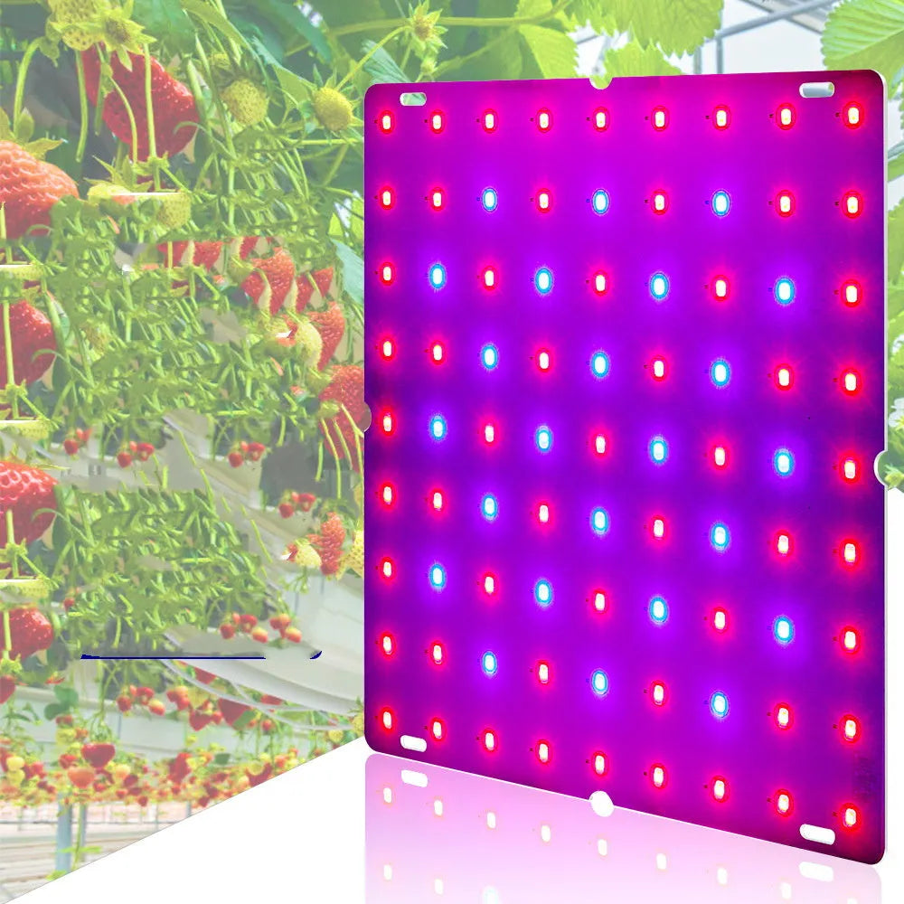 LED full spectrum plant grow light with aluminium housing shown mounted, for indoor vegetables and fruits.