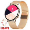 Black Bluetooth smartwatch with stainless steel strap on a wrist, showing call and heart rate display.