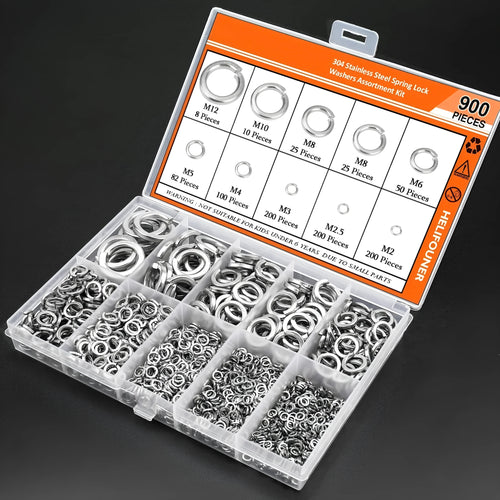 304 stainless steel spring lock washer combination box containing 900 pieces for metric bolts 2-12mm