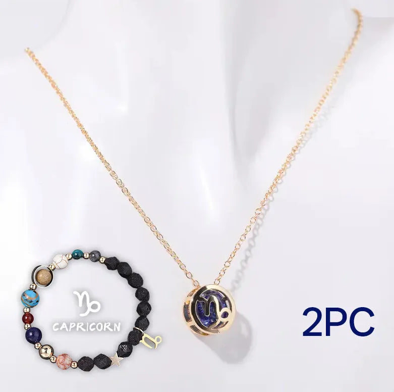 Natural stone beaded necklace and matching bracelet set on a neutral background.