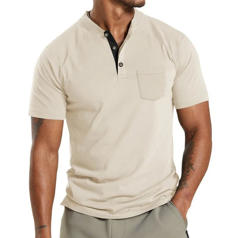 Men's plus size short sleeve button-down shirt in polyester fabric on a hanger.