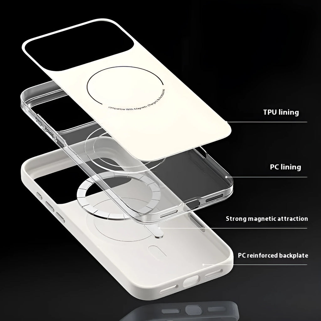 iPhone 17 magnetic protective case with frosted matte finish in black and peak rock colours