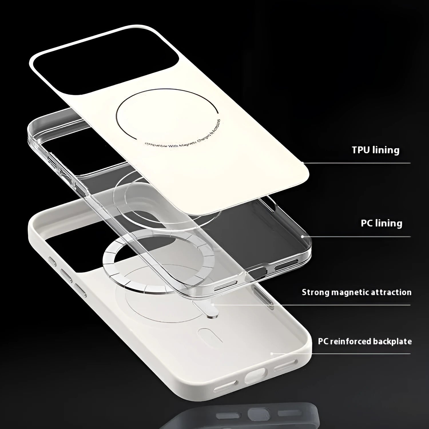 iPhone 17 magnetic protective case with frosted matte finish in black and peak rock colours
