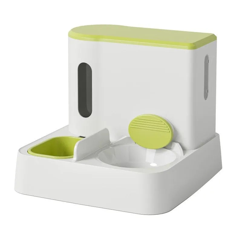 Cat automatic pet feeder water dispenser integrated double bowl station in grey colour