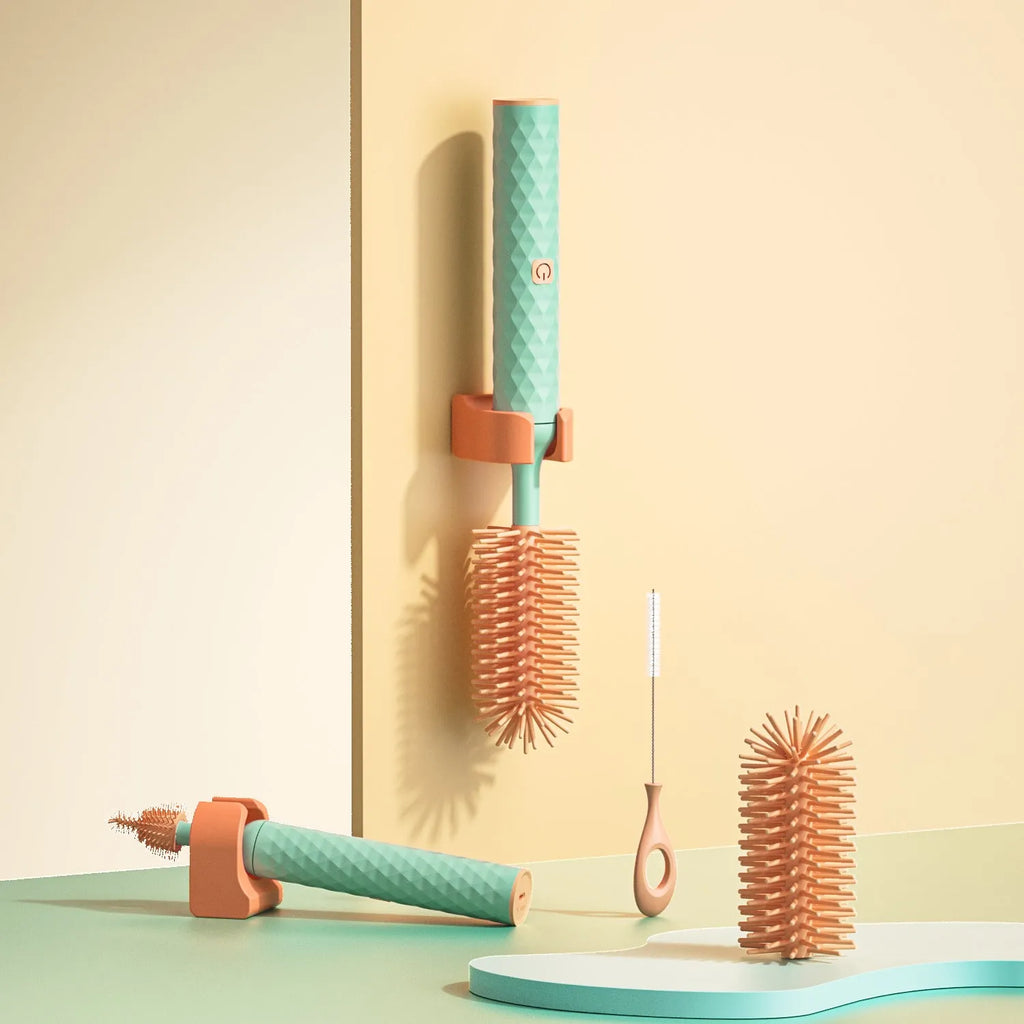 Electric bottle brush with rotating silicone head and lithium battery for cleaning baby bottles