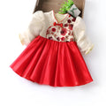 Girls' red flower print dress, chemical fibre blend, suitable height 73-95CM, spring autumn design