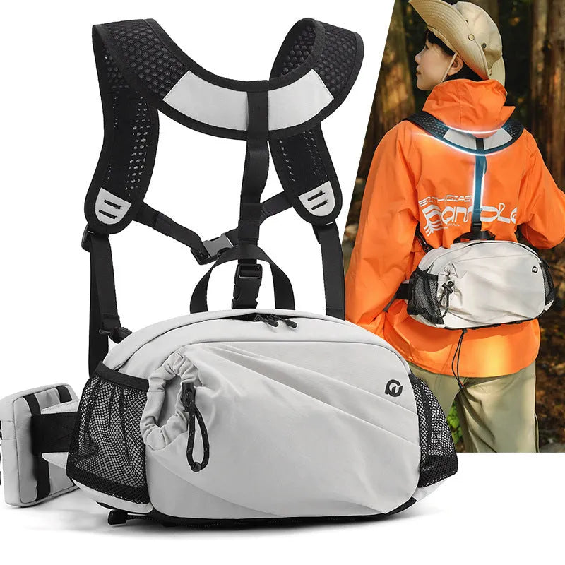 Unisex nylon outdoor waist bag in army green colour, shown as a lumbar pack.