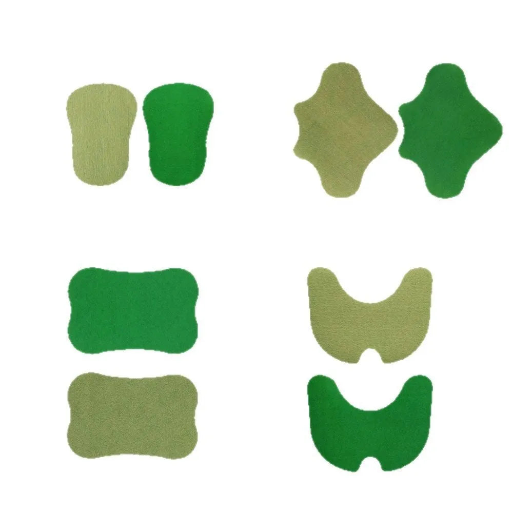 Chinese mugwort herbal patch collection showing knee, lumbar, cervical and foot patches with traditional herbal ingredients