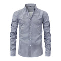 Men's striped long-sleeved business shirt with lapel collar in non-iron fabric