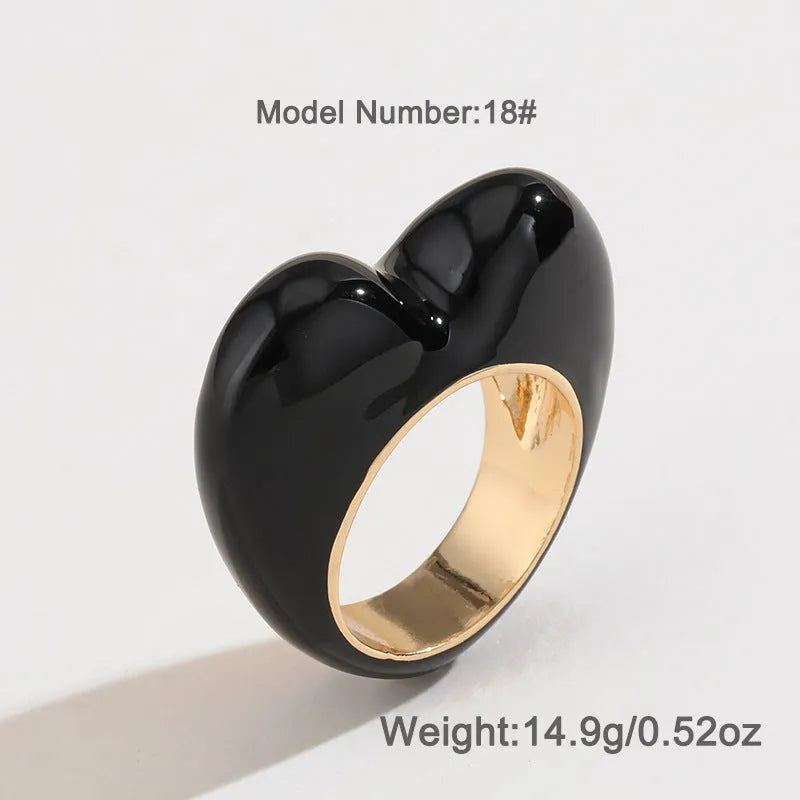 Three-dimensional enamel heart ring in black, pink, purple, or red colour options