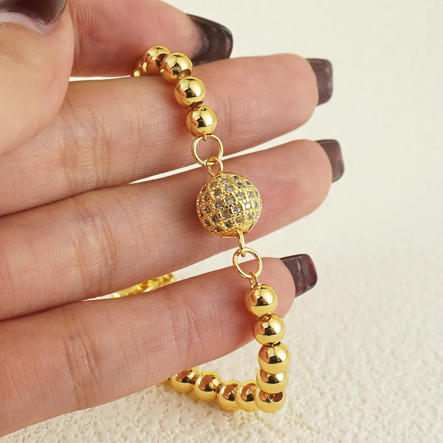 Arabic style copper bracelet with heart-shaped design and zircon stones for women