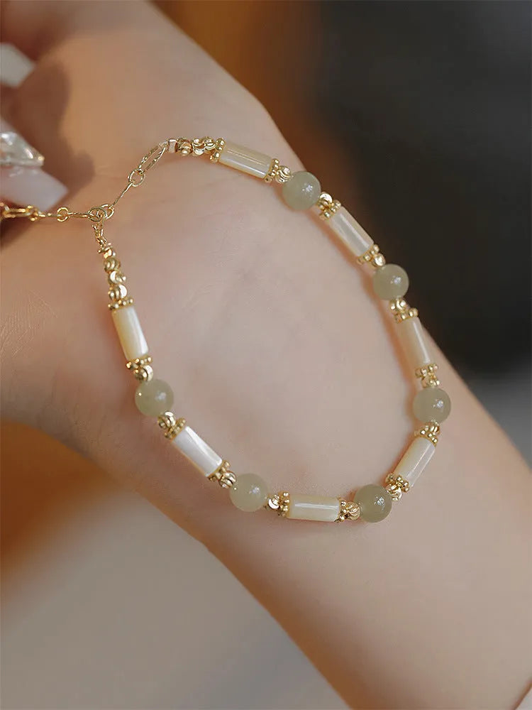 Women's Hetian jade bracelet with bamboo joint design in 6mm casual style