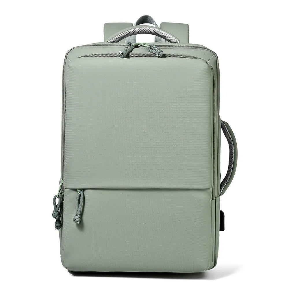 Green waterproof Oxford cloth backpack with 35 litre capacity and air pillow straps