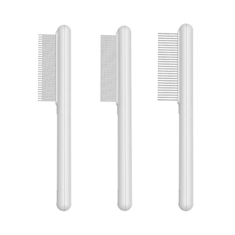 Green stainless steel cat comb with rounded teeth for pet grooming and flea removal