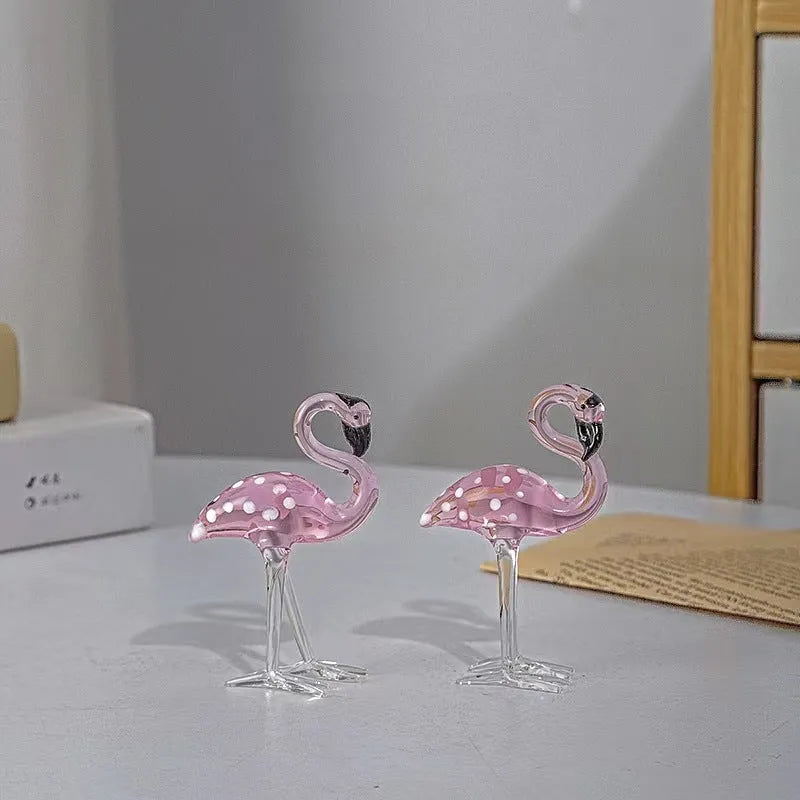 Pink crystal flamingo decorative ornament on table with modern simple design