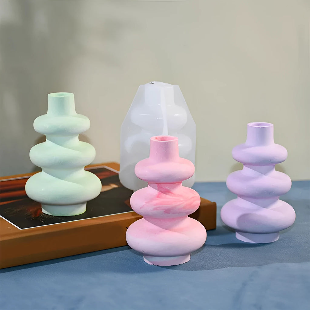 Silicone vase mould with three-layer circle ornament design in irregular modern shape