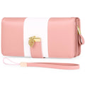 Midnight black anti-theft clutch handbag with lock, shown with dimensions 19.5 by 10.5 cm.