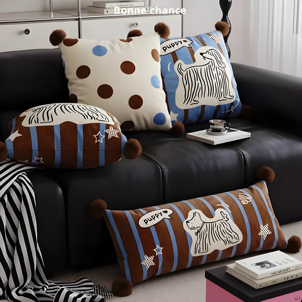 Cartoon anime printed sofa cushion pillow with removable cover in blue, brown, or white colours