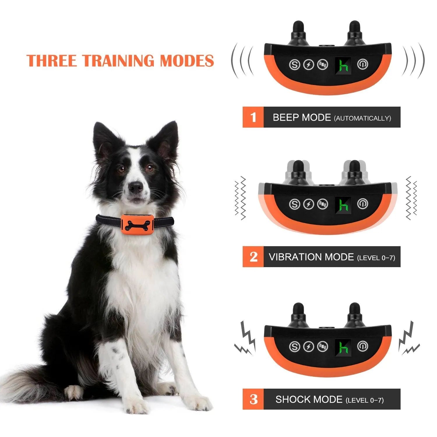 ABS anti-bark dog training collar with digital display, IP54 waterproof, USB rechargeable, adjustable collar strap for dogs 0-63cm neck size