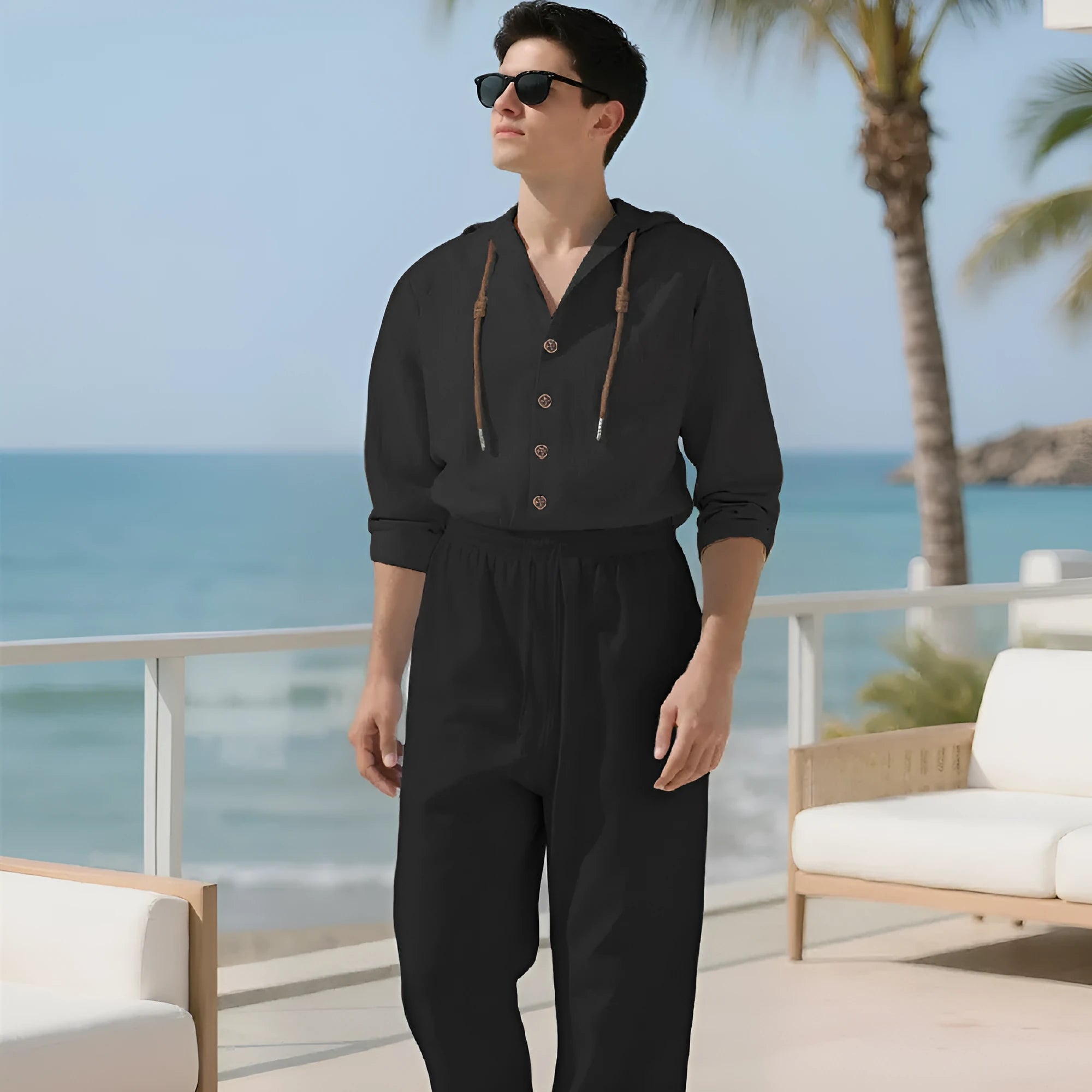 Men's cotton sports leisure suit in four colours with long sleeves and matching trousers