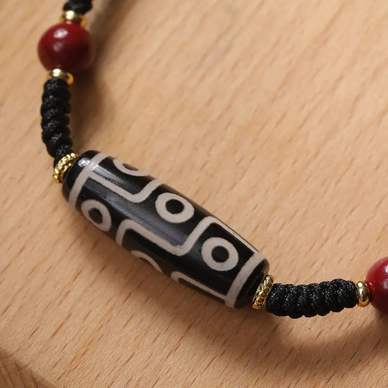 Men's Tibetan Agate Dzi Bead Bracelet with original design and adjustable shrinkable fit