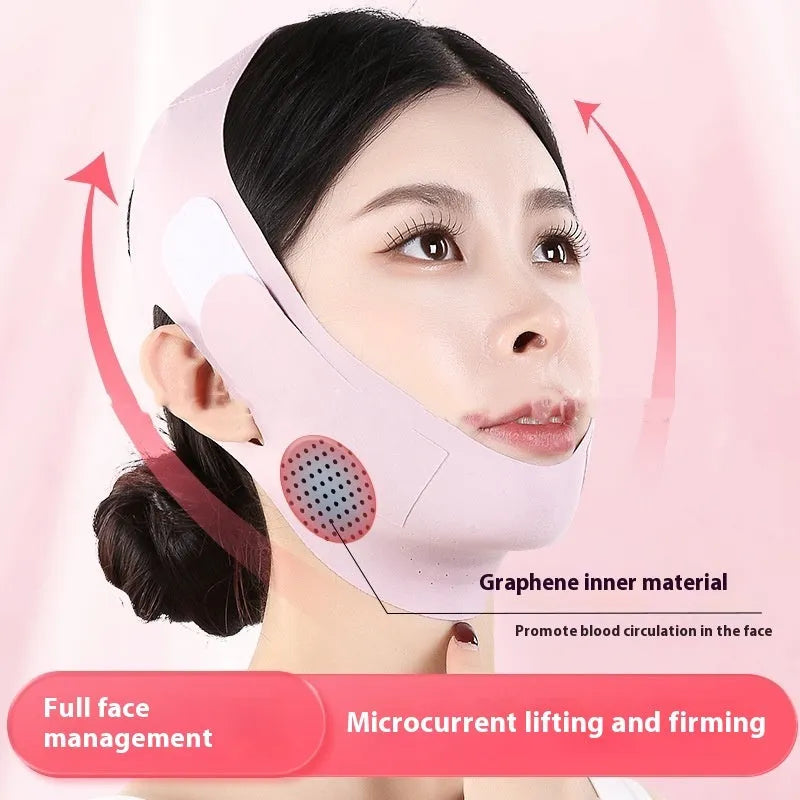 Green and purple V face shaping mask with anti-sagging bandage for facial lifting