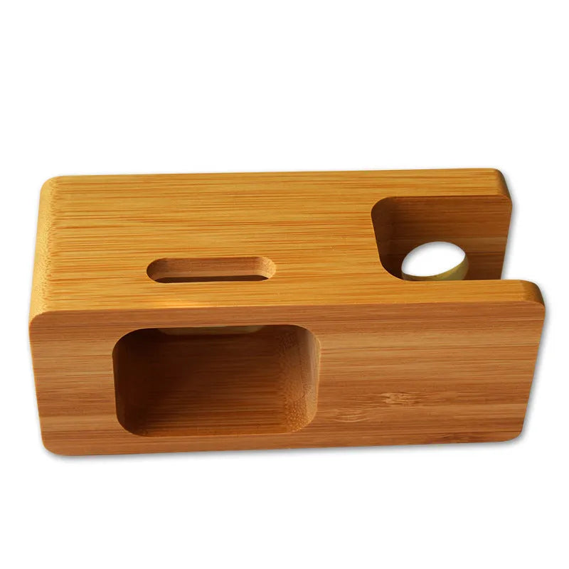 Bamboo carved phone and watch stand with decorative finish measuring 149mm