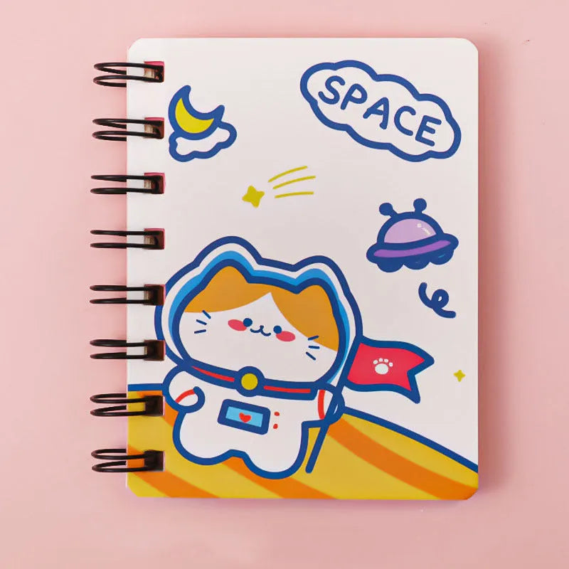 Astronaut flipped portable pocket flipper notebook showing space-themed cover designs at 10.5cm by 8cm