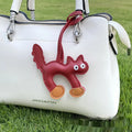 Mini PU leather cat bag pendant animal pattern 8.5x9cm in black on white background