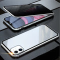 Black double-sided glass magneto clamshell case for iPhone, showing front and back tempered glass panels with magnetic closure.