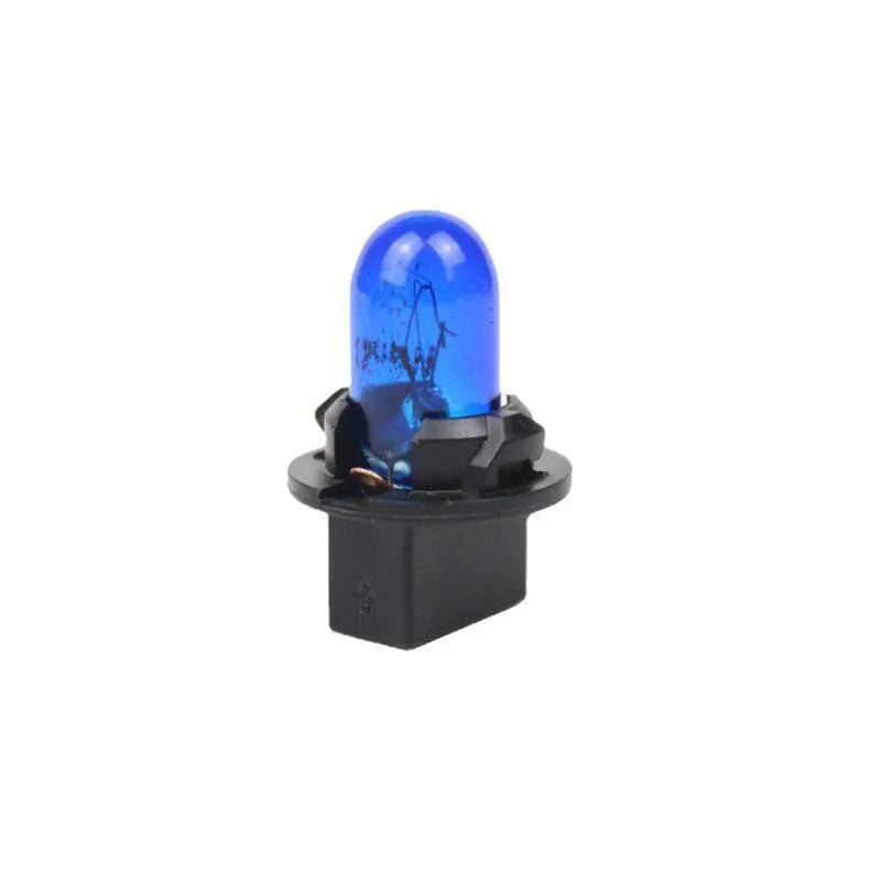 T5 wedge-base car dashboard indicator light bulb in red, blue, green, amber, yellow, and purple colours.