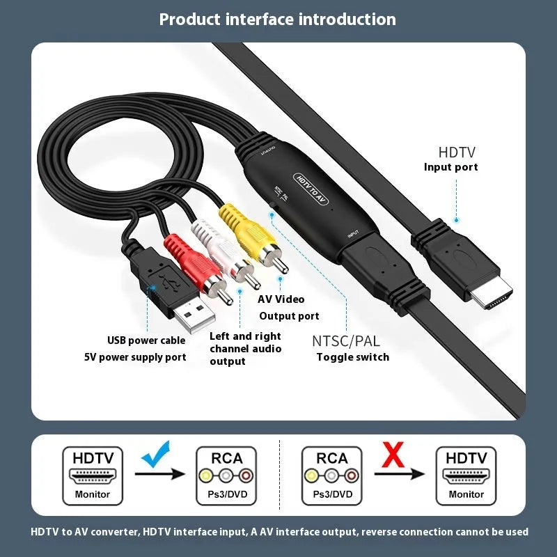 HDMI to AV converter adapter with 110cm cable for projector video transfer
