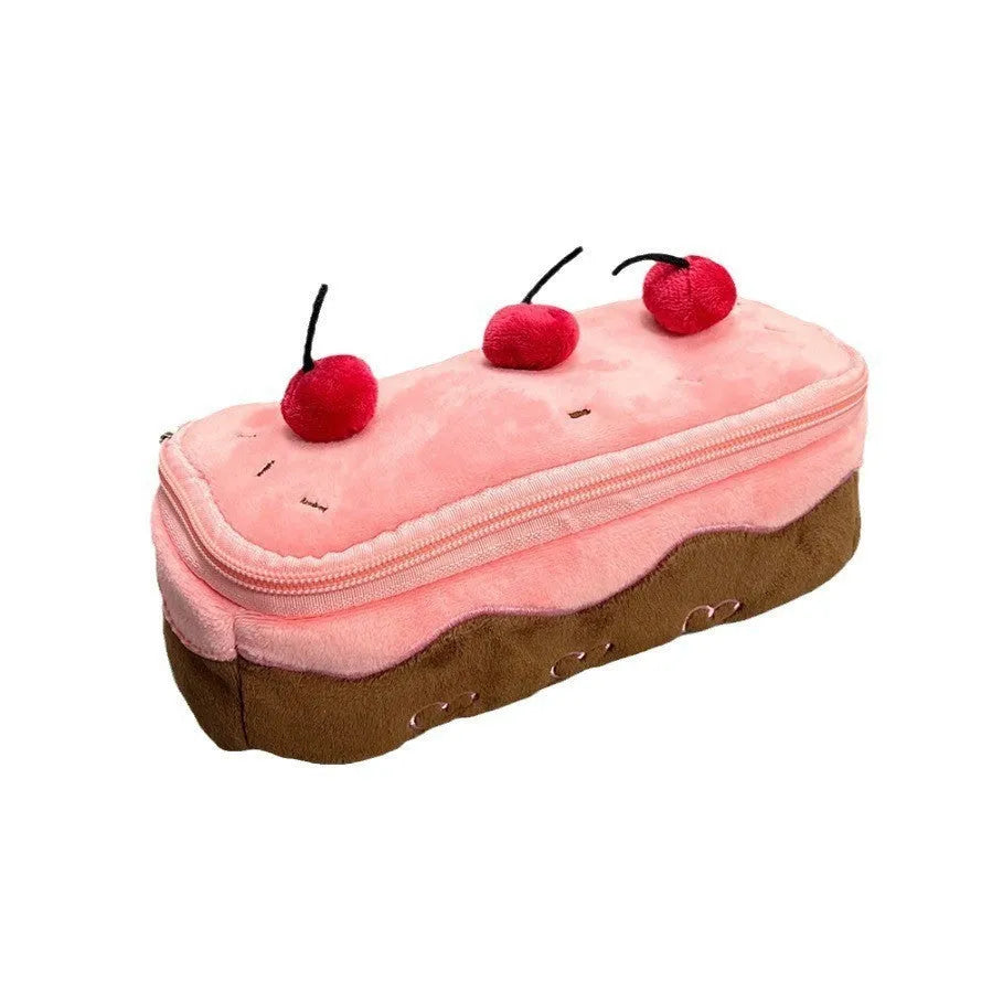 Cherry Cake design velvet pencil case in Korean style.