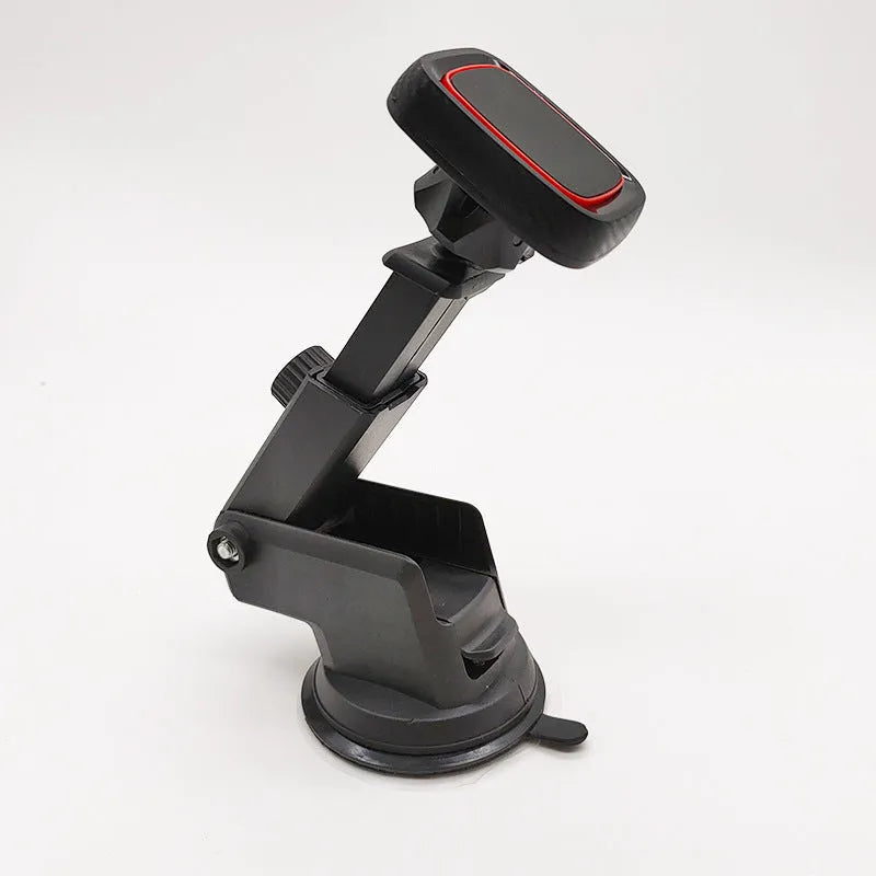 Black universal car phone holder mounted on dashboard air vent with flexible arm extended