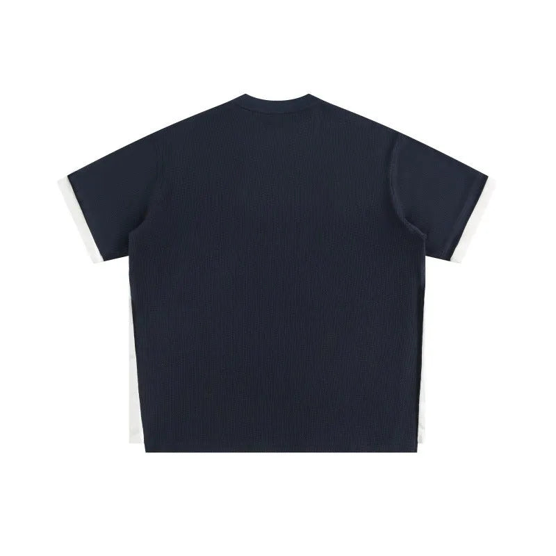 Retro alphabet embroidered loose waffle short-sleeved t-shirt in polyester fabric