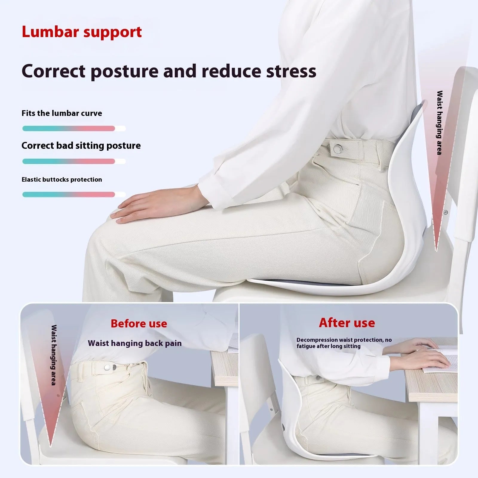 Japanese style grey waist support seat cushion with lumbar pillow on chair