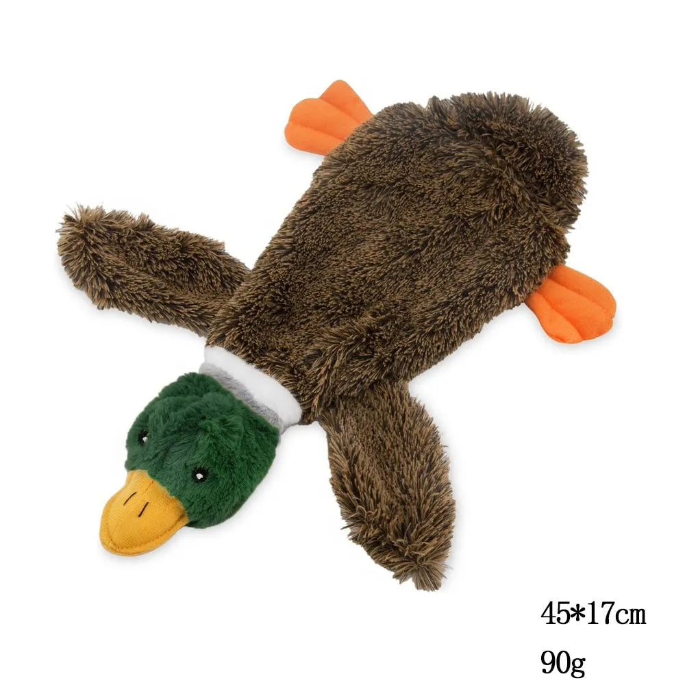 Wild duck design stuffless dog toy with squeakers for safe indoor chewing play
